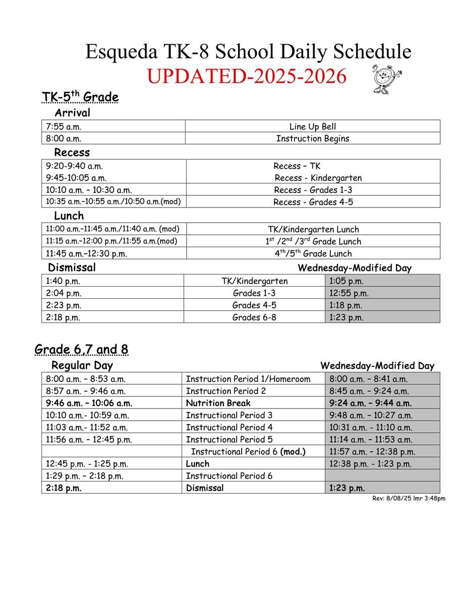  Bell Schedule